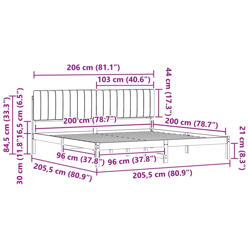 Lovo rėmas su apmuštu galvūgaliu Juodas 200 x 200 cm