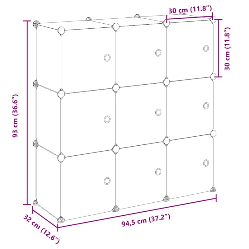 Storage Cube Organizer su 9 kubeliais ir durelėmis juodas PP
