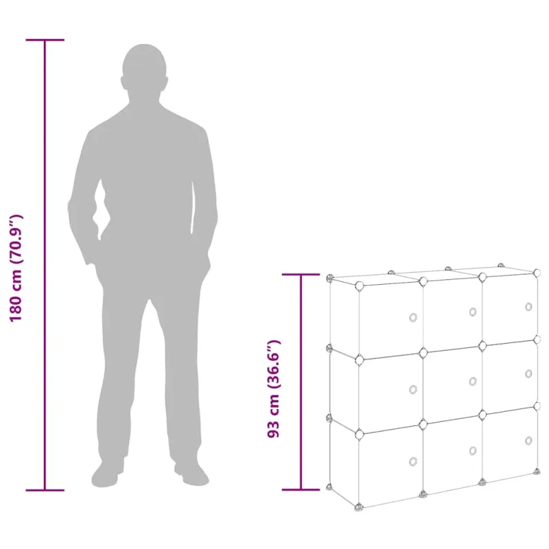 Storage Cube Organizer su 9 kubeliais ir durelėmis juodas PP