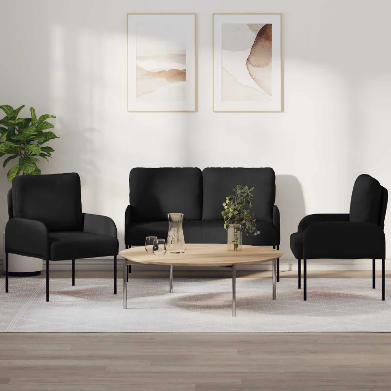 Sofų komplektai su pagalve 3 pcs Juoda 115 x 56 x 80 cm fanera