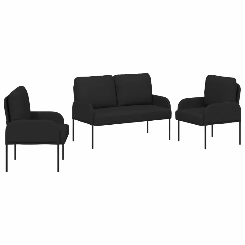 Sofų komplektai su pagalve 3 pcs Juoda 115 x 56 x 80 cm fanera
