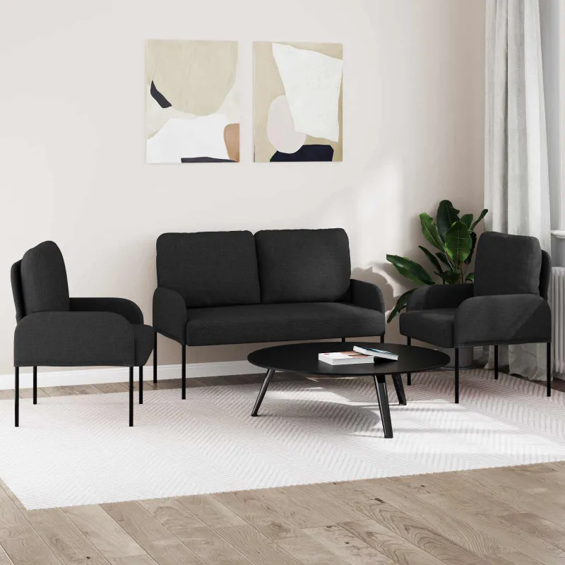 Sofų komplektai su pagalve 3 pcs Juoda 115 x 56 x 80 cm fanera