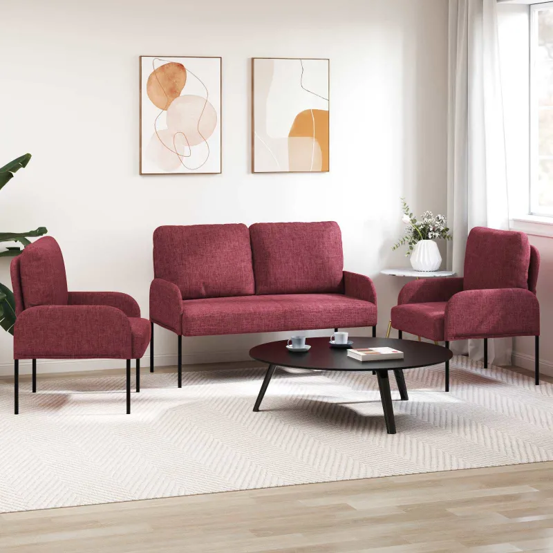 Sofų komplektai 3 pcs Vyno raudona 115 x 56 x 80 cm fanera