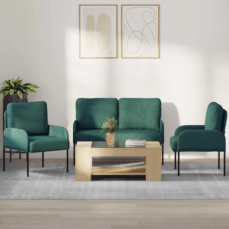Sofų komplektai 3 pcs Tamsiai žalia 115 x 56 x 80 cm fanera