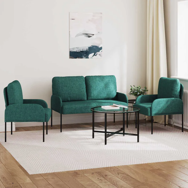 Sofų komplektai 3 pcs Tamsiai žalia 115 x 56 x 80 cm fanera