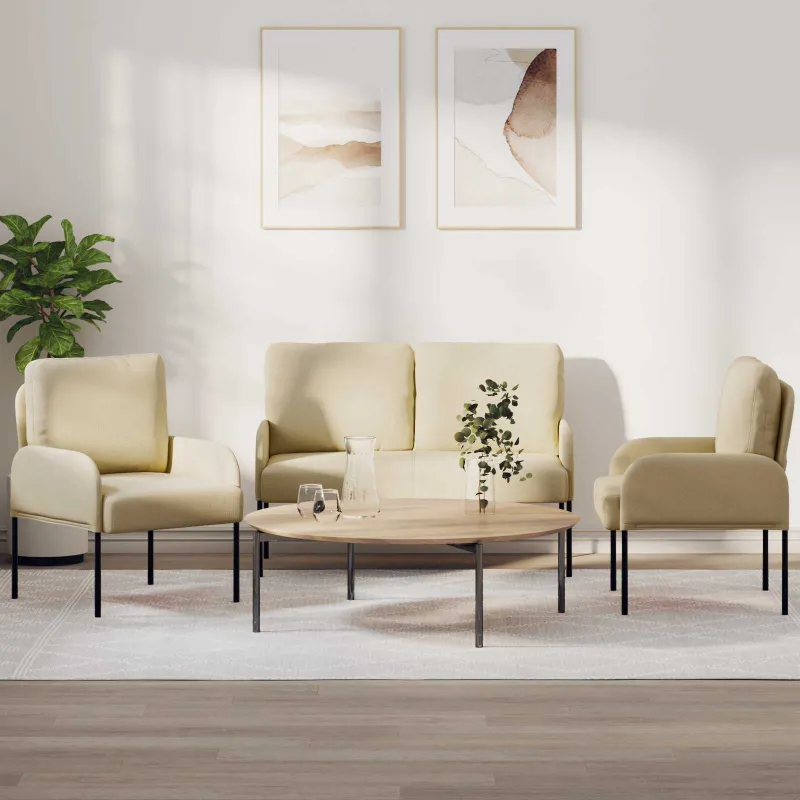 Sofų komplektai 3 pcs Kreminė 115 x 56 x 80 cm fanera
