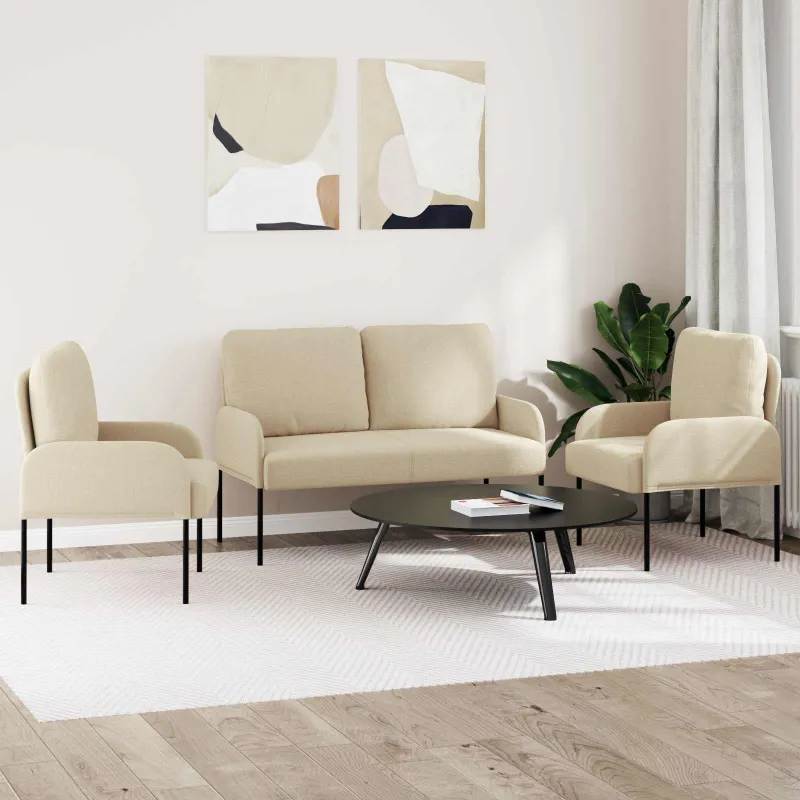 Sofų komplektai 3 pcs Kreminė 115 x 56 x 80 cm fanera