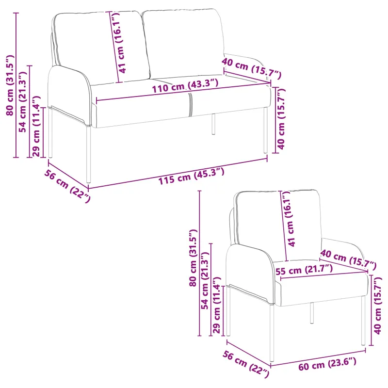 Sofų komplektai 3 pcs Kreminė 115 x 56 x 80 cm fanera