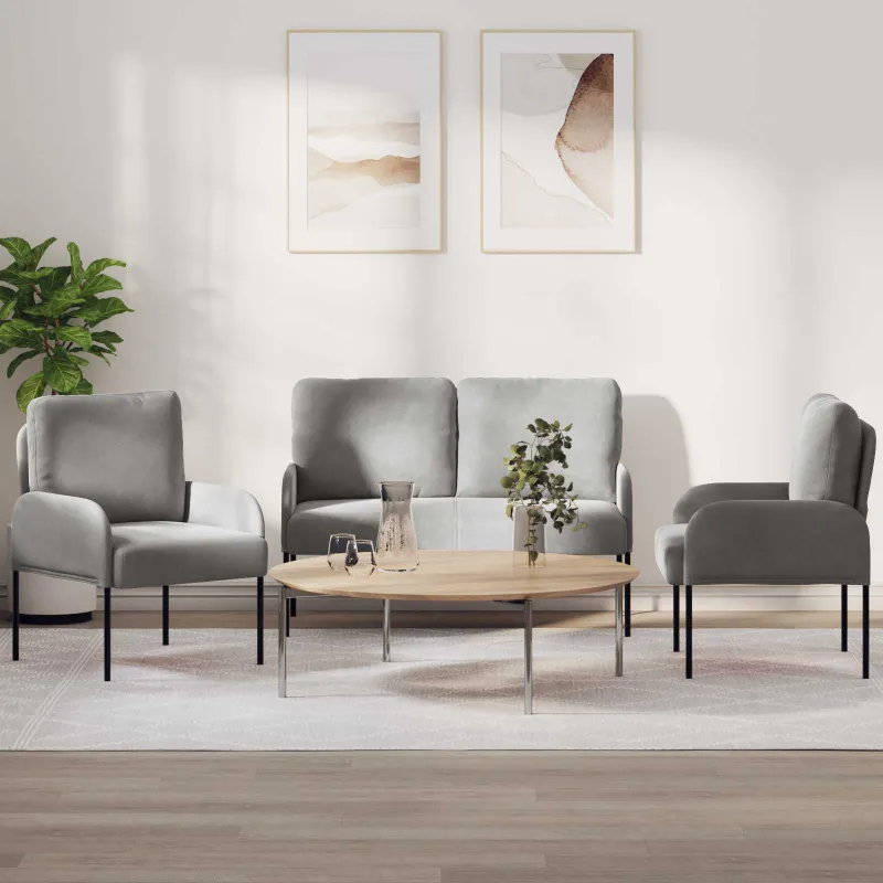 Sofų komplektai 3 pcs Šviesiai pilka 115 x 56 x 80 cm fanera