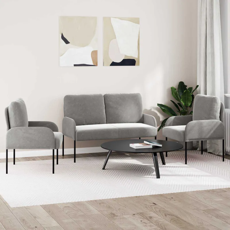Sofų komplektai 3 pcs Šviesiai pilka 115 x 56 x 80 cm fanera