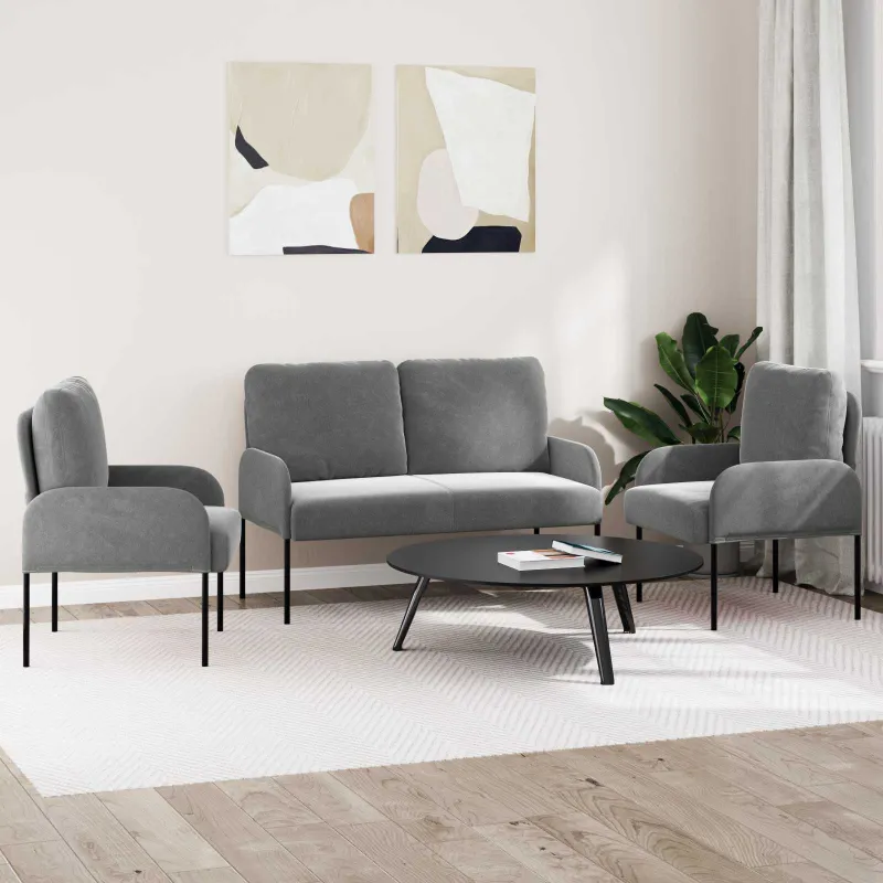 Sofų komplektai 3 pcs Tamsiai pilka 115 x 56 x 80 cm fanera