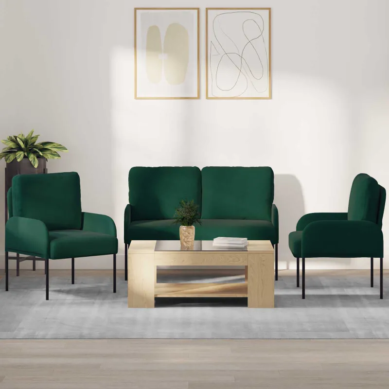 Sofų komplektai 3 pcs Tamsiai žalia 115 x 56 x 80 cm fanera