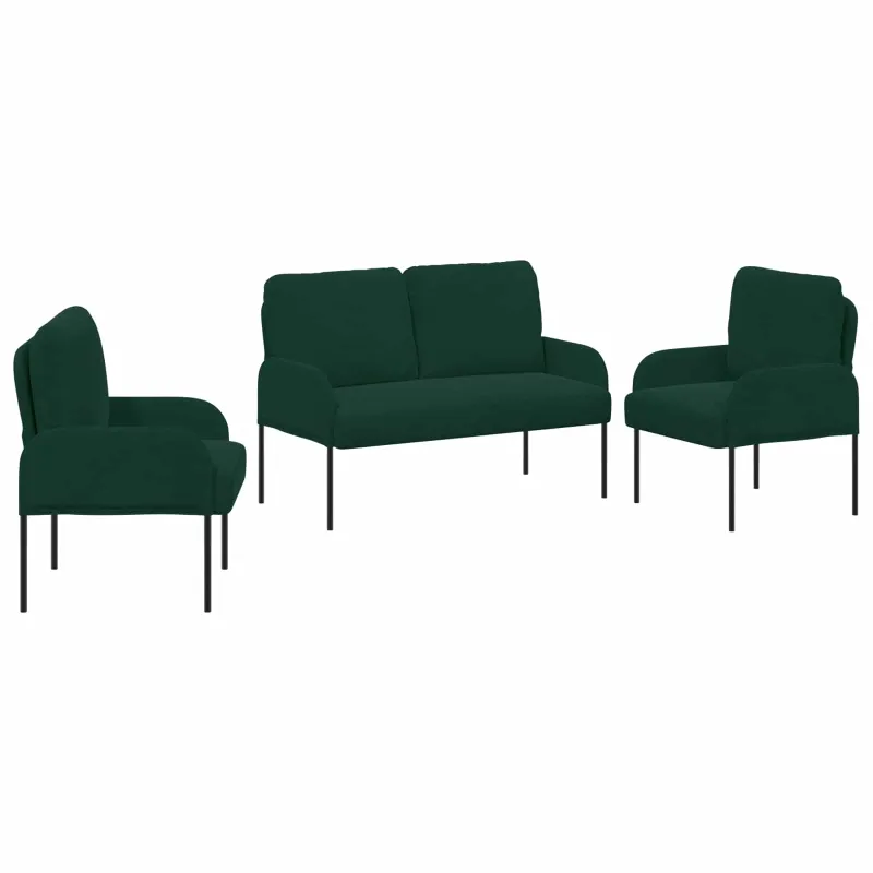 Sofų komplektai 3 pcs Tamsiai žalia 115 x 56 x 80 cm fanera