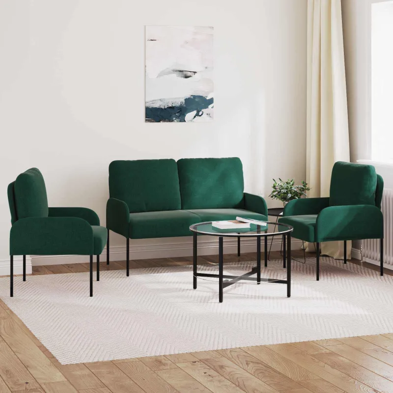 Sofų komplektai 3 pcs Tamsiai žalia 115 x 56 x 80 cm fanera