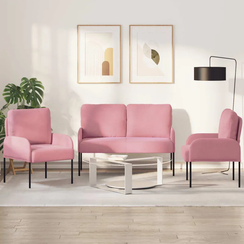 Sofų komplektai su pagalve 3 pcs Rožinė 115 x 56 x 80 cm fanera