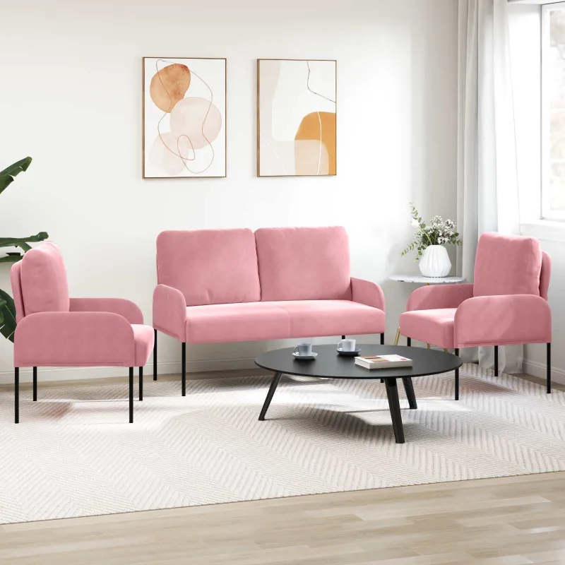 Sofų komplektai su pagalve 3 pcs Rožinė 115 x 56 x 80 cm fanera
