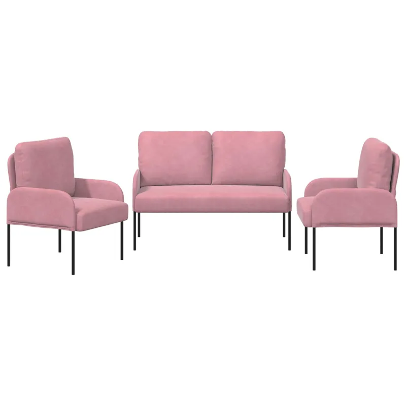 Sofų komplektai su pagalve 3 pcs Rožinė 115 x 56 x 80 cm fanera