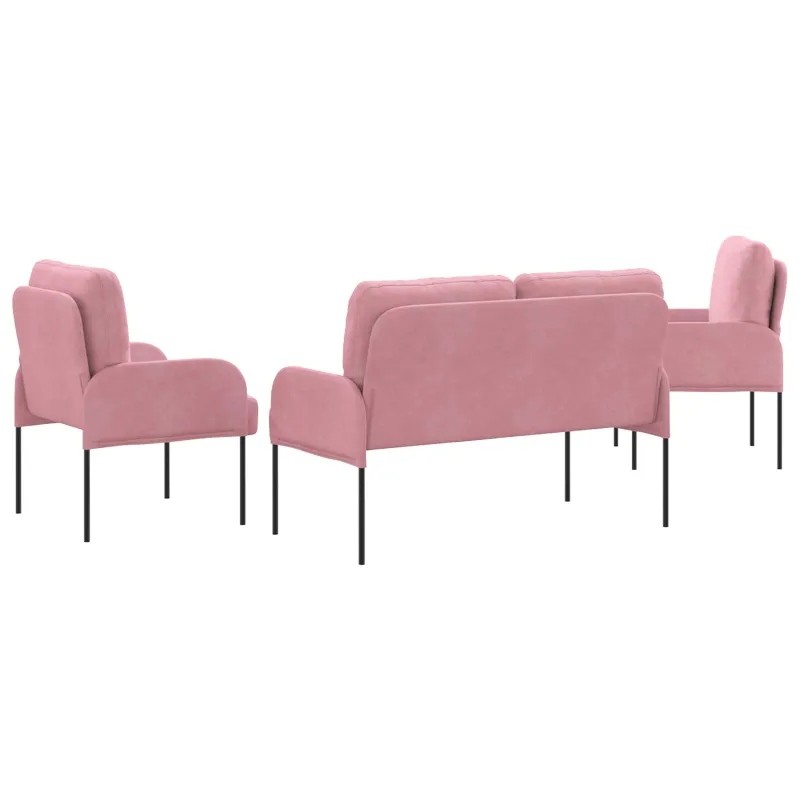 Sofų komplektai su pagalve 3 pcs Rožinė 115 x 56 x 80 cm fanera
