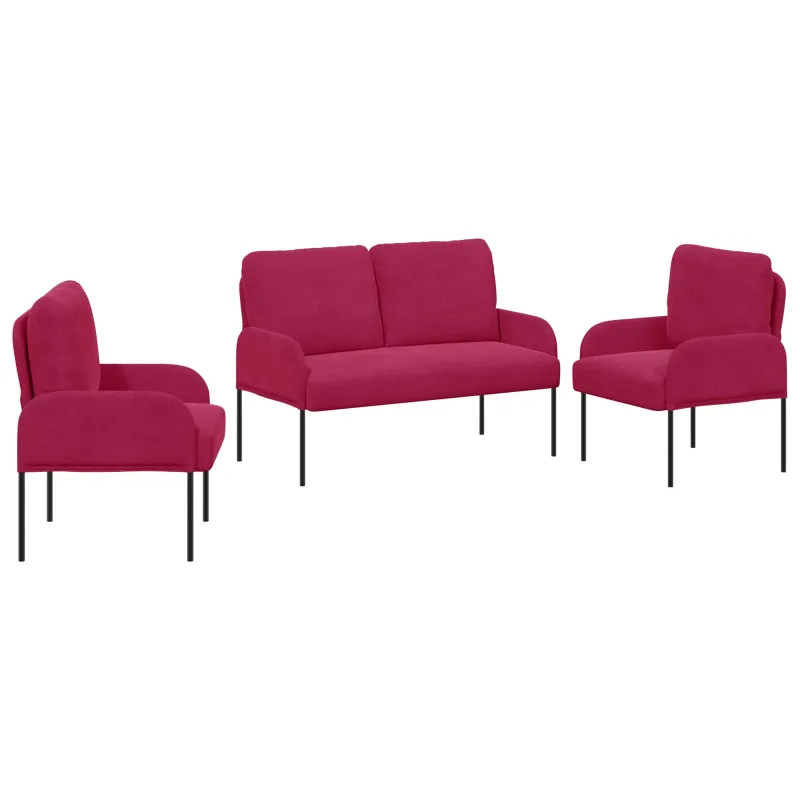 Sofų komplektai 3 pcs Vyno raudona 115 x 56 x 80 cm fanera