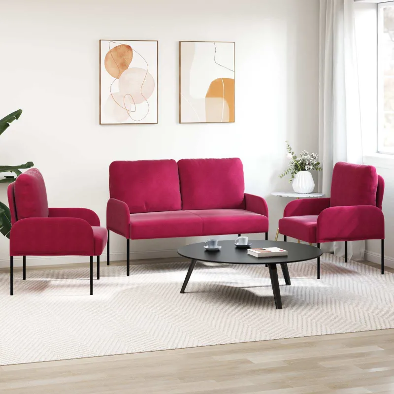 Sofų komplektai 3 pcs Vyno raudona 115 x 56 x 80 cm fanera