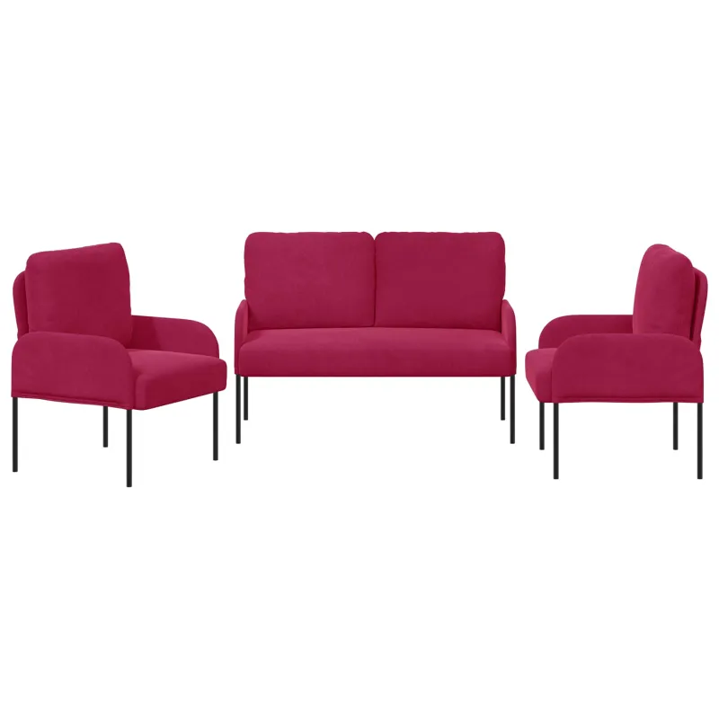 Sofų komplektai 3 pcs Vyno raudona 115 x 56 x 80 cm fanera