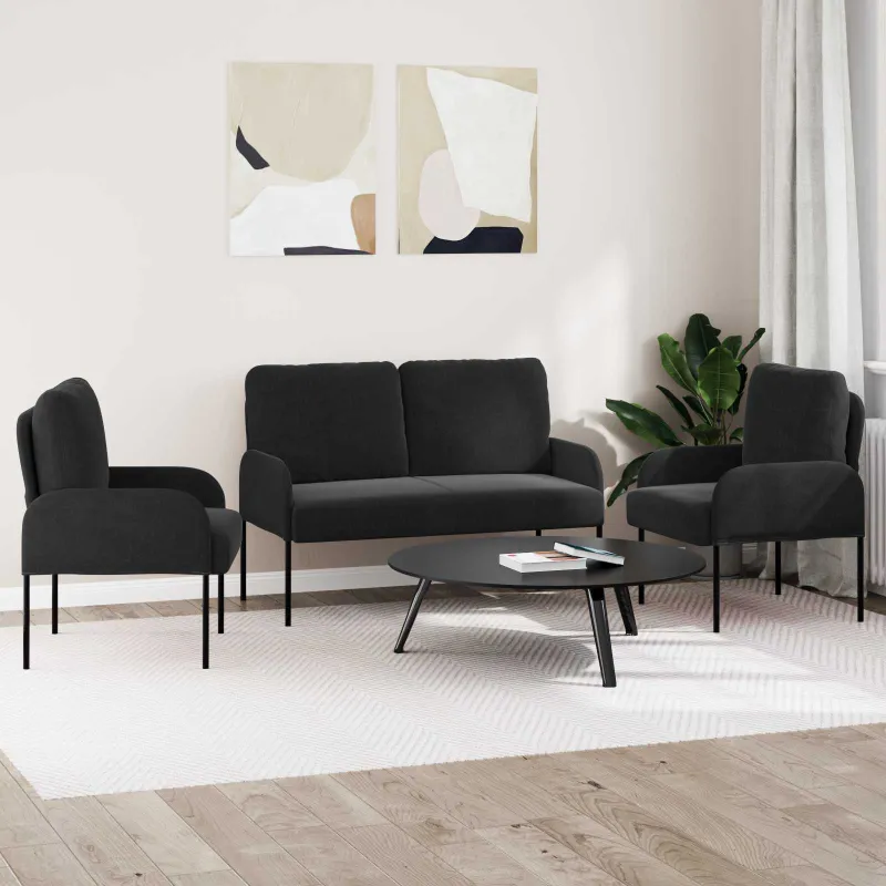 Sofų komplektai su pagalve 3 pcs Juoda 115 x 56 x 80 cm fanera