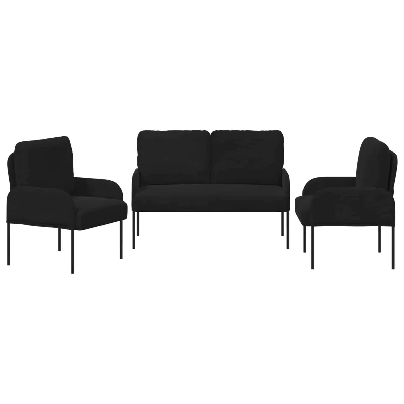 Sofų komplektai su pagalve 3 pcs Juoda 115 x 56 x 80 cm fanera