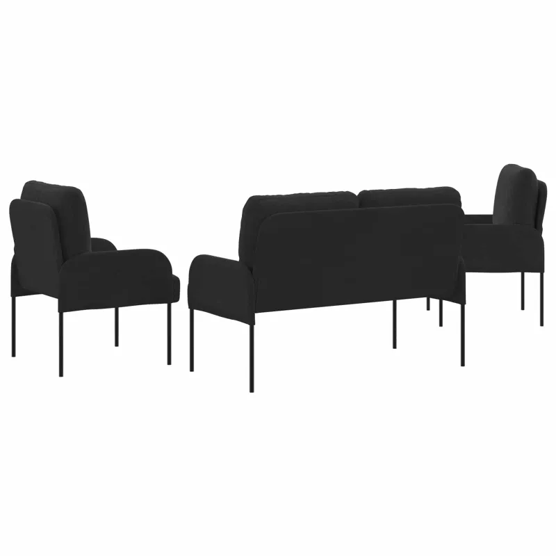 Sofų komplektai su pagalve 3 pcs Juoda 115 x 56 x 80 cm fanera