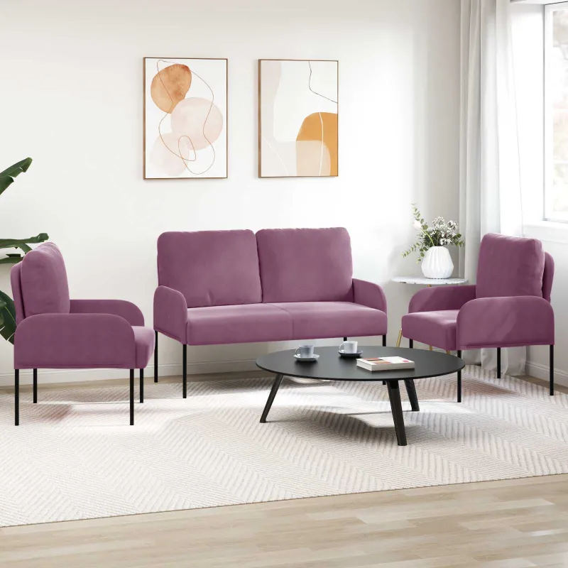Sofų komplektai 3 pcs Violetinė 115 x 56 x 80 cm fanera