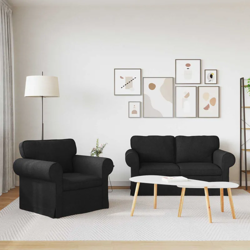 Sofos komplektas 2 pcs Juoda 155 x 82 x 80 cm audinys