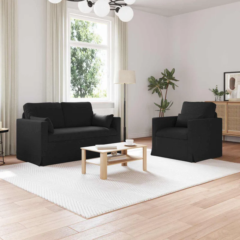 Sofos komplektas 2 pcs Juoda 139 x 78 x 80 cm audinys