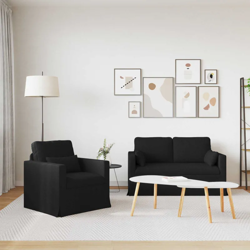 Sofos komplektas 2 pcs Juoda 139 x 78 x 80 cm audinys