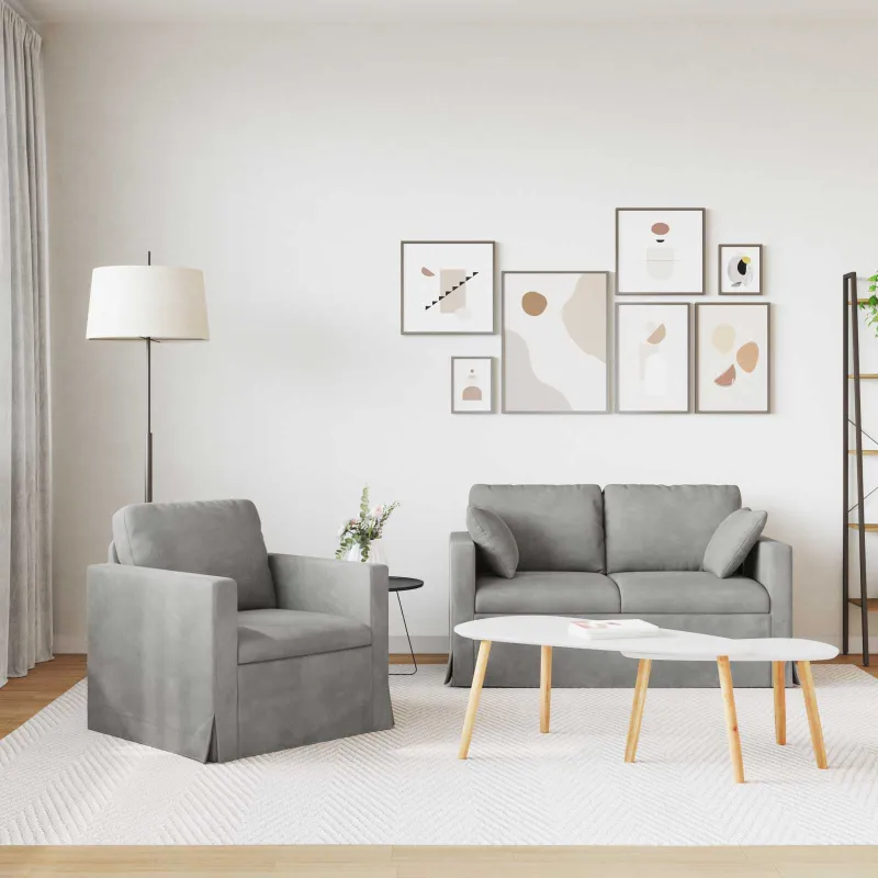 Sofos komplektas 2 pcs Šviesiai pilka 138 x 78 x 80 cm Aksomas