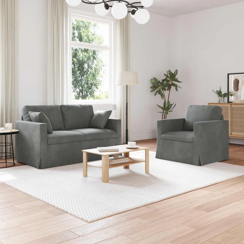 Sofos komplektas 2 pcs Tamsiai pilka 138 x 78 x 80 cm Aksomas