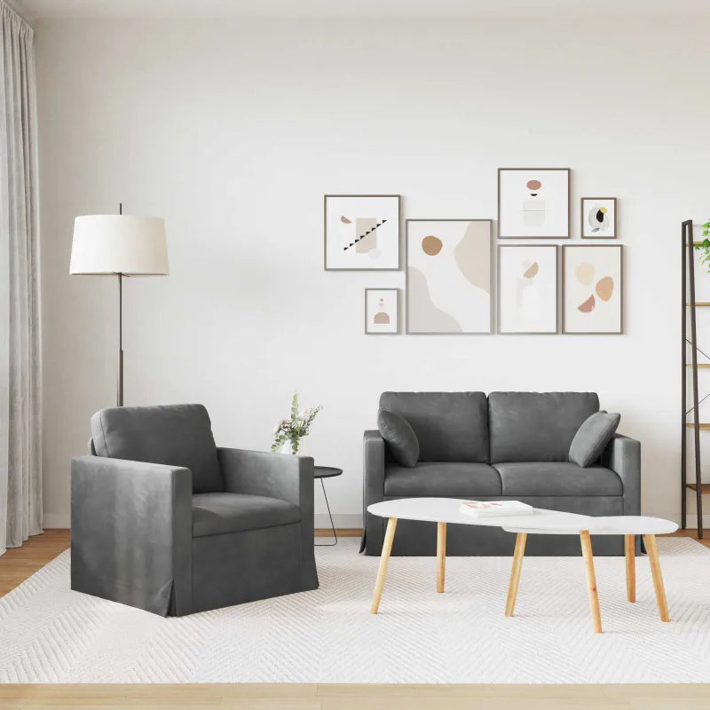 Sofos komplektas 2 pcs Tamsiai pilka 138 x 78 x 80 cm Aksomas