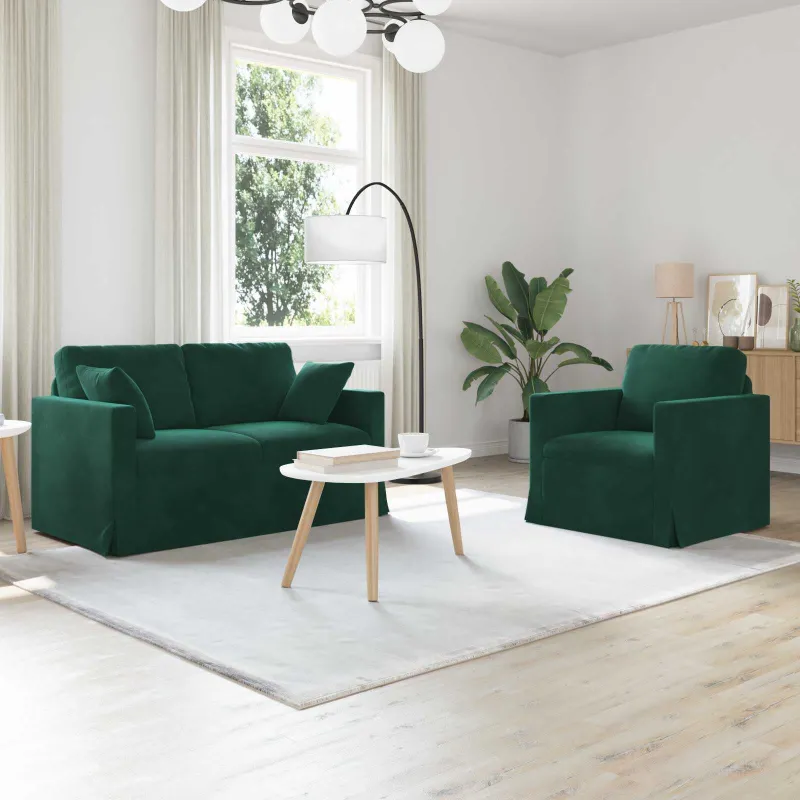 Sofos komplektas 2 pcs Tamsiai žalia 138 x 78 x 80 cm Aksomas