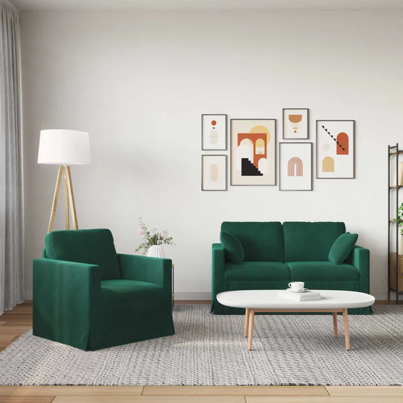 Sofos komplektas 2 pcs Tamsiai žalia 138 x 78 x 80 cm Aksomas