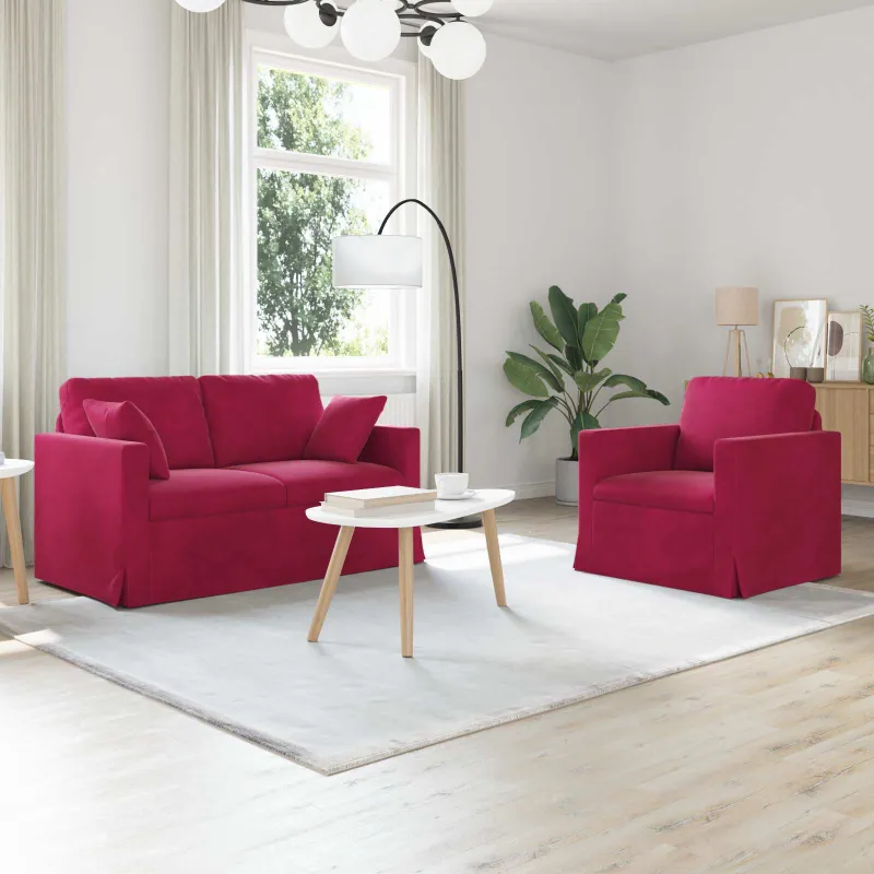 Sofos komplektas 2 pcs Vyno raudona 138 x 78 x 80 cm Aksomas