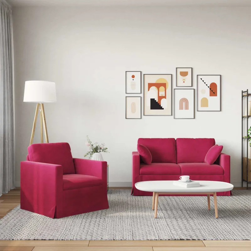 Sofos komplektas 2 pcs Vyno raudona 138 x 78 x 80 cm Aksomas