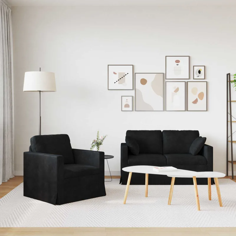 Sofos komplektas 2 pcs Juoda 138 x 78 x 80 cm Aksomas