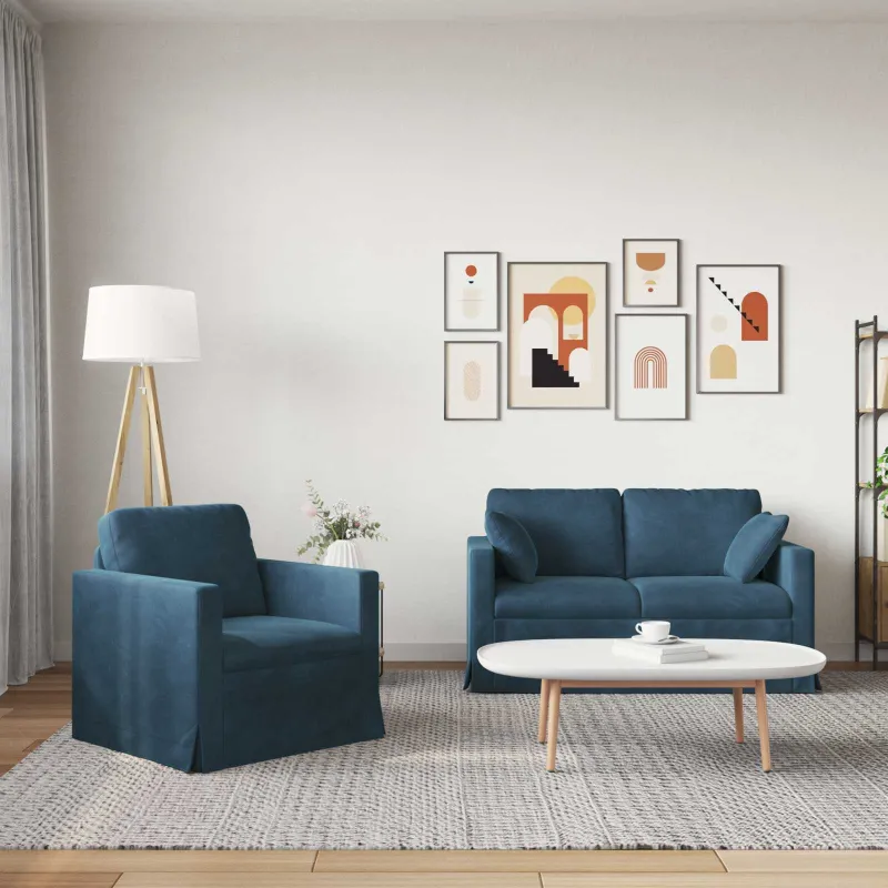 Sofos komplektas 2 pcs Mėlyna 138 x 78 x 80 cm Aksomas