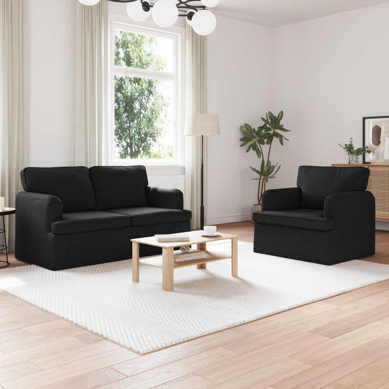 Sofos komplektas 2 pcs Juoda 144 x 80 x 85 cm audinys