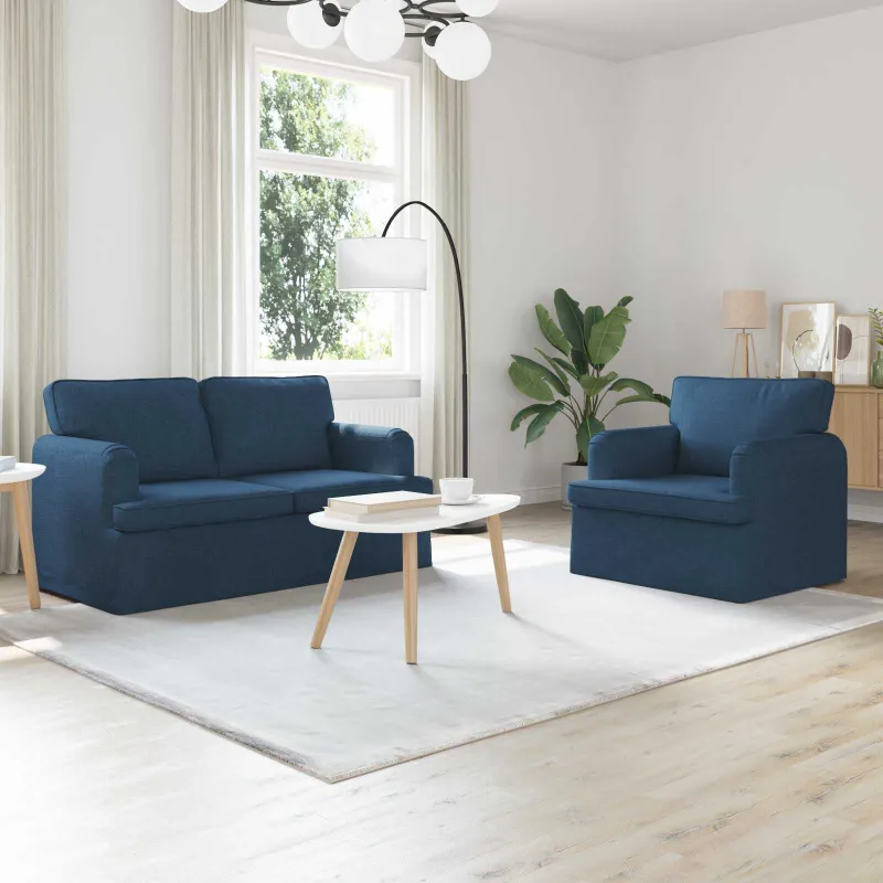 Sofos komplektas 2 pcs Mėlyna 144 x 80 x 85 cm audinys