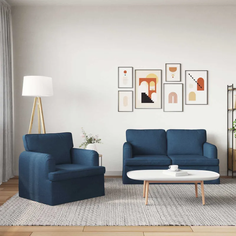 Sofos komplektas 2 pcs Mėlyna 144 x 80 x 85 cm audinys