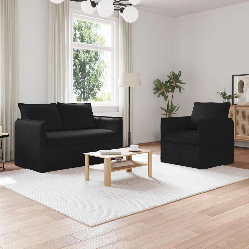 Sofos komplektas 2 pcs Juoda 136 x 82 x 85 cm Audinys