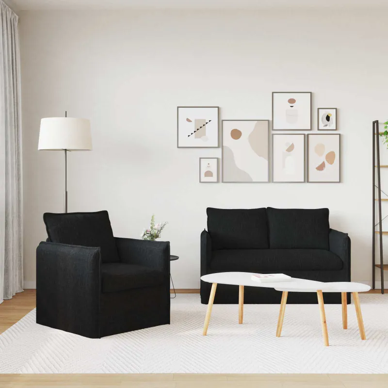 Sofos komplektas 2 pcs Juoda 136 x 82 x 85 cm Audinys