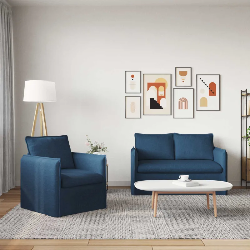 Sofos komplektas 2 pcs Mėlyna 136 x 82 x 85 cm Audinys