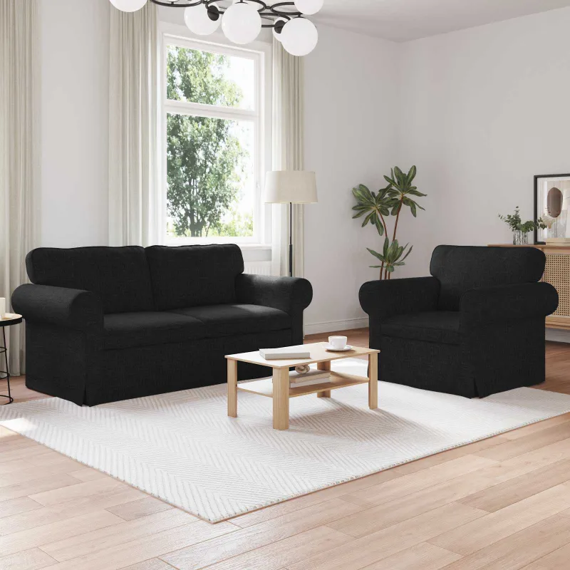 Sofos komplektas 2 pcs Juoda 175 x 82 x 80 cm audinys