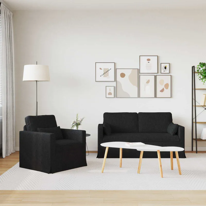 Sofos komplektas 2 pcs Juoda 158 x 78 x 80 cm audinys