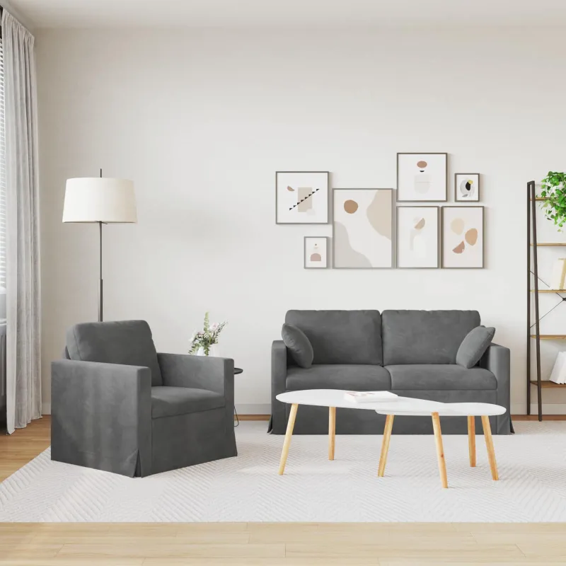 Sofos komplektas 2 pcs Tamsiai pilka 158 x 78 x 80 cm Aksomas